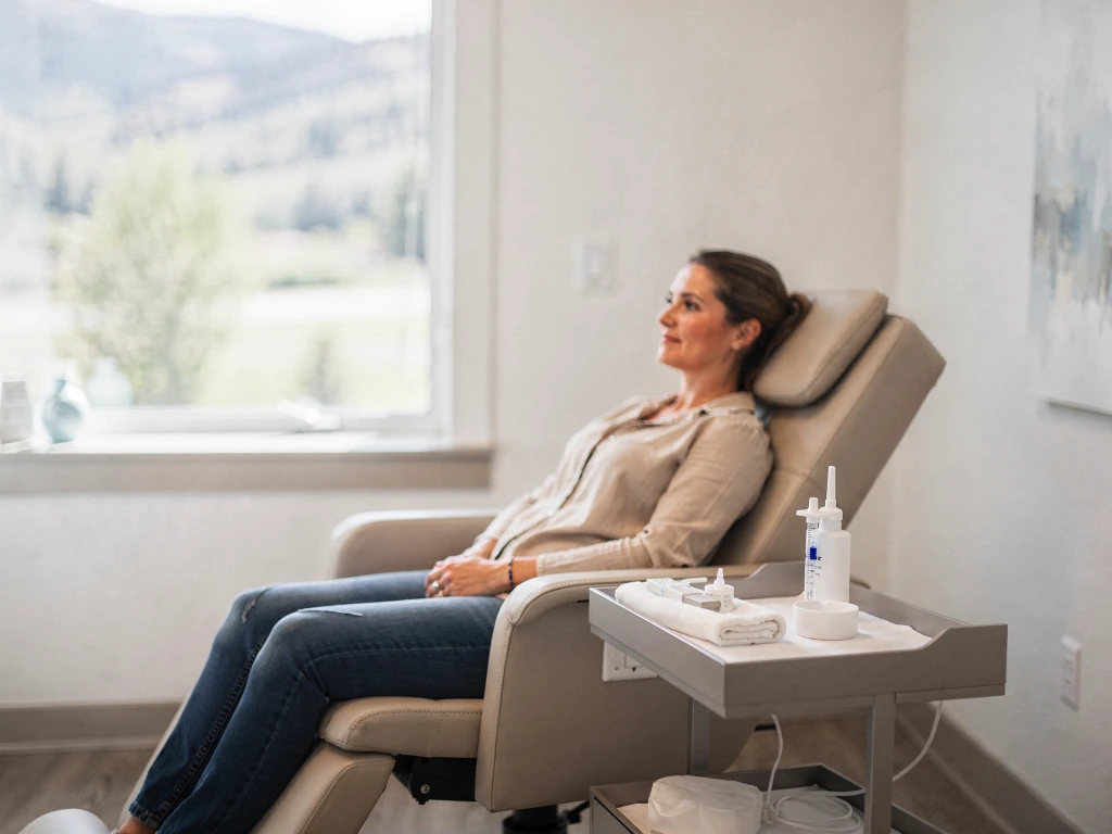 Patient seated in treatment chair during Spravato treatment session at Myndful Wellness clinic